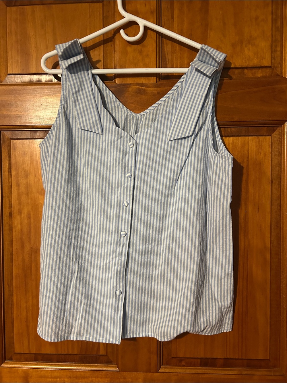 Striped Sleeveless Button-Front Women's Top - Blue/White